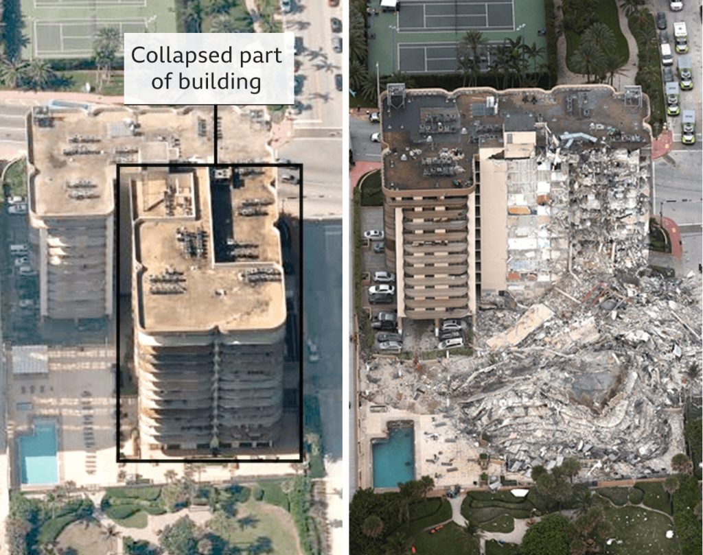Kondisi gedung 12 lantai sebelum dan setelah runtuh di Miami, AS