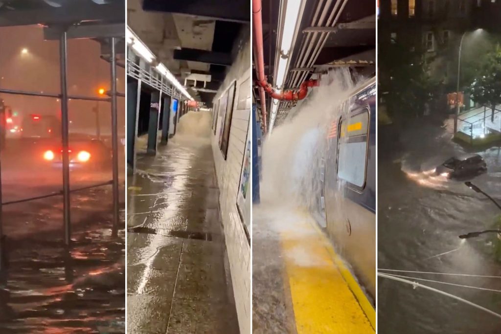 Banjir bandang yang menerjang New Yor Amerika Serikat membuat jalan raya dan stasiun kereta api bawah tanah tergenang air