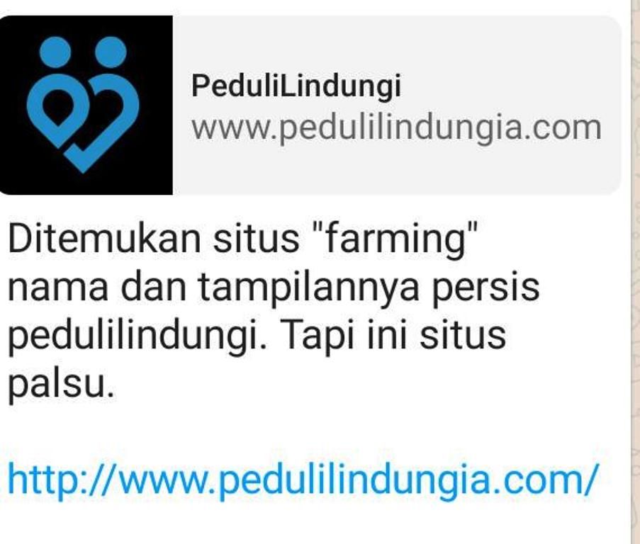 Pastikan, situs yang asli pedulilindung bukan pedulilindungia