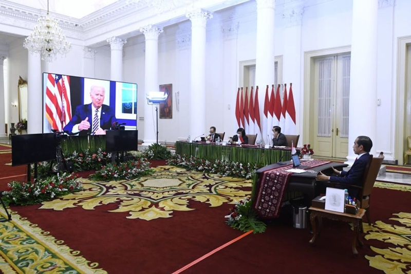 Presiden Jokowi tengah mengikuti Major of Economies on Energy and Climate 2021 yang digelar secara virtual pada Jumat (17/9/2021). (Biro Pers Setpres).