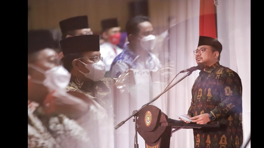 Menag menyampaikan sambutan dalam Malam Tasyakuran HAB Kemenag 