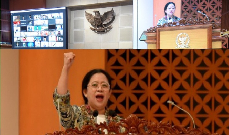 Ketua DPR RI Puan Maharani saat pidato pembukaan Masa Persidangan III Tahun Sidang 2021-2022, di Ruang Rapat Paripurna.
