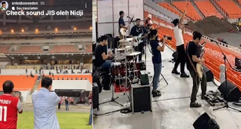 Gubernur DKI Anies Rasyid Baswedan mengunggah video sedang menonton check sound grup band Nidji di Jakarta International Stadium, Jakarta Utara