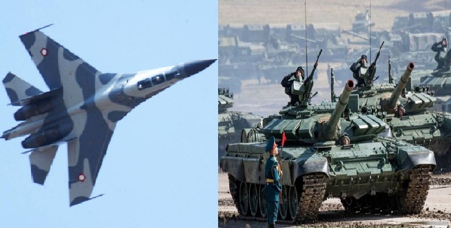 Jet tempur Sukhoi SU-27 dan tank canggih buatan Rusia