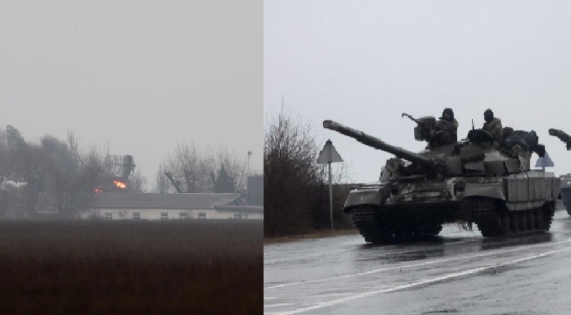 Api membakar bangunan dan asap mengepul di Ukraina Timur setelah pasukan Rusia memborbardir Ukraina