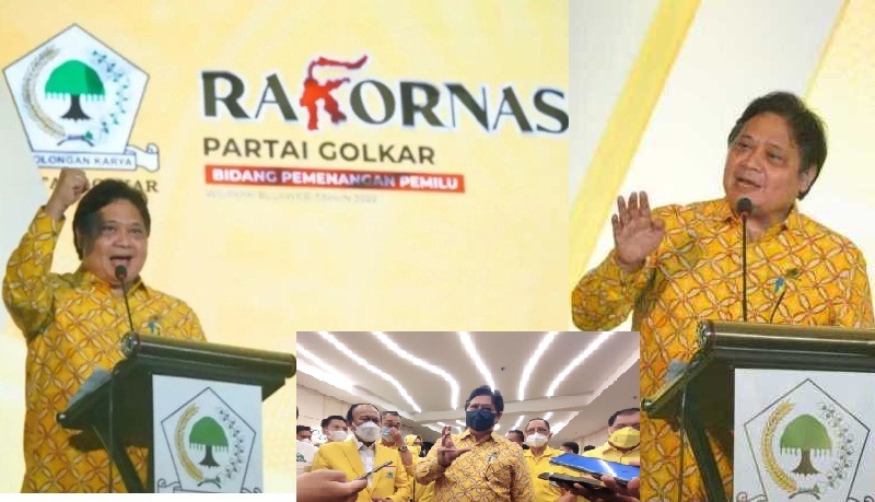Ketua Umum Partai Golkar Airlangga Hartarto membuka Rakornas) Bidang Pemenangan Pemilu, se-Sulawesi, di Makassar, Jumat (11/3/2022)