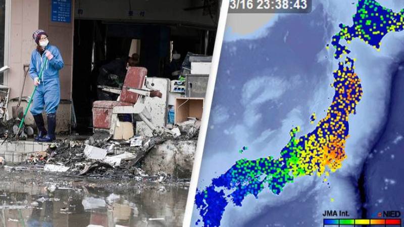 Gempa yang melanda pantai Timur Jepang dengan magnitude 7,3 membuat bangunan rusak di Tokyo dan potensi tsunami di Fukushima