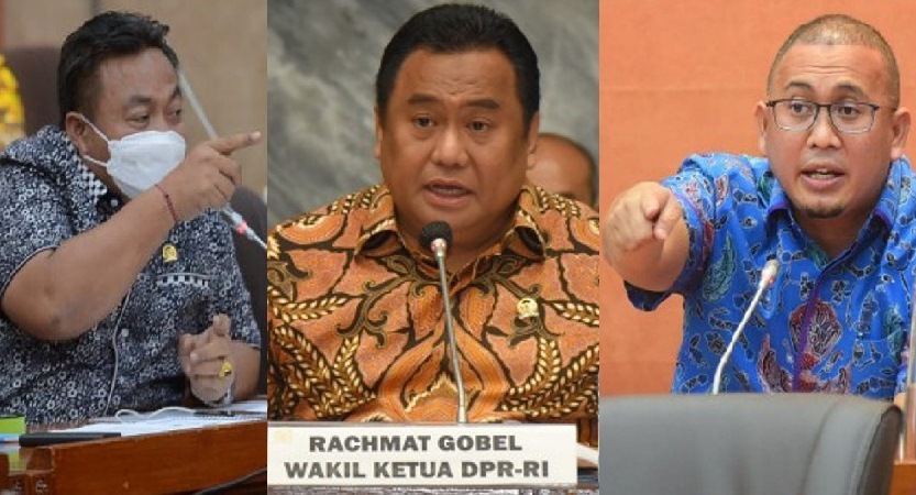 Para wakil rakyat Nyoman Parta (kiri), Rachmat Gobel dan  Andre Rosiade mengkritisi kisruh dan ironi minyak goreng di negeri kelapa sawit