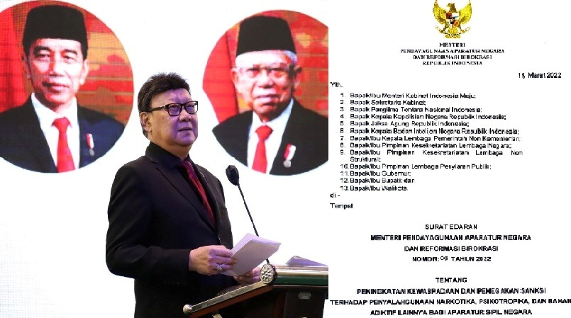 MenPANRB Tjahjo Kumolo Minta menerbitkan SE No. 9/2022 tentang Peningkatan Kewaspadaan dan Penegakan Sanksi Terhadap Penyalahgunaan Narkotika, Psikotropika, dan Bahan Adiktif Lainnya Bagi ASN.