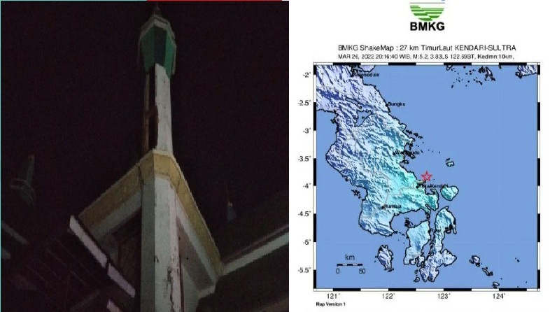 Menara Tugu Religi MTQ Kendari retak akibat gempa magnitude 5,2 Sabtu