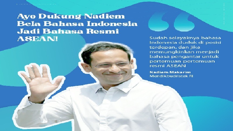 Mendikbudristek Nadiem Makarim mengimbau seluruh masyarakat bahu membahu dengan pemerintah untuk terus berdayakan dan bela bahasa Indonesia.