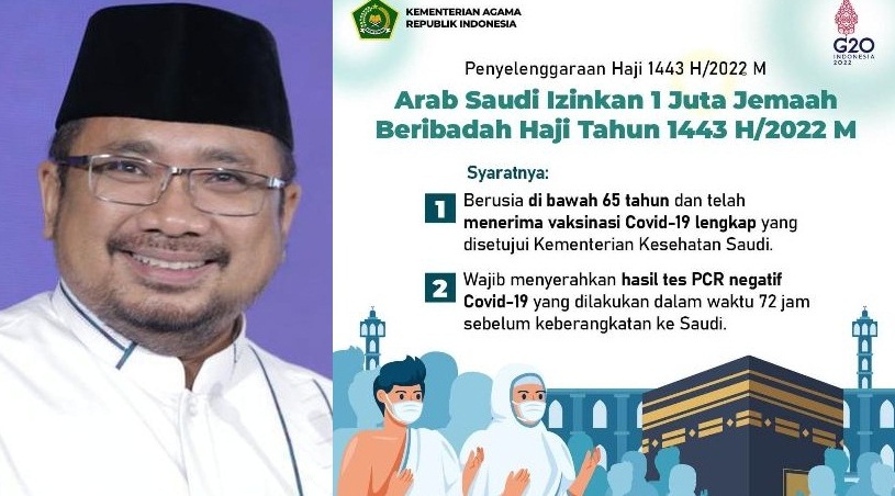 Menag Yaqut Cholil Qoumas sambut gembira pengumuman Kerajaan Arab Saudi terkait penyelenggaran ibadah haji 2022, Sabtu (9/4/2022)