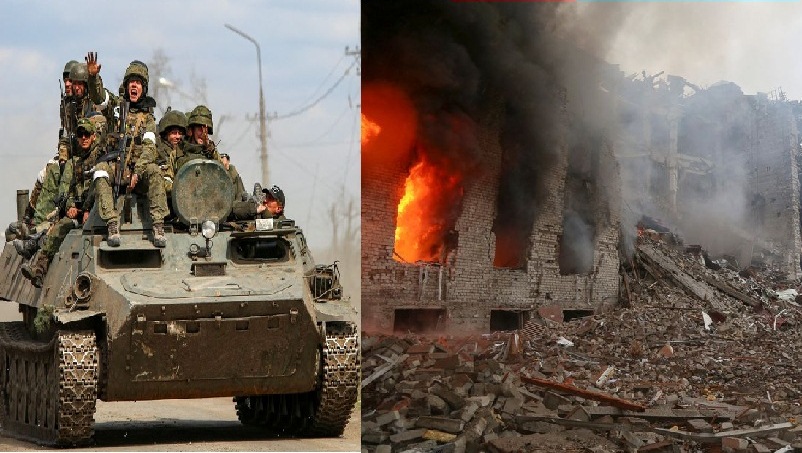 Pasukan Rusia berteriak di atas tank setelah membumi hanguskan Mariupol Ukraina