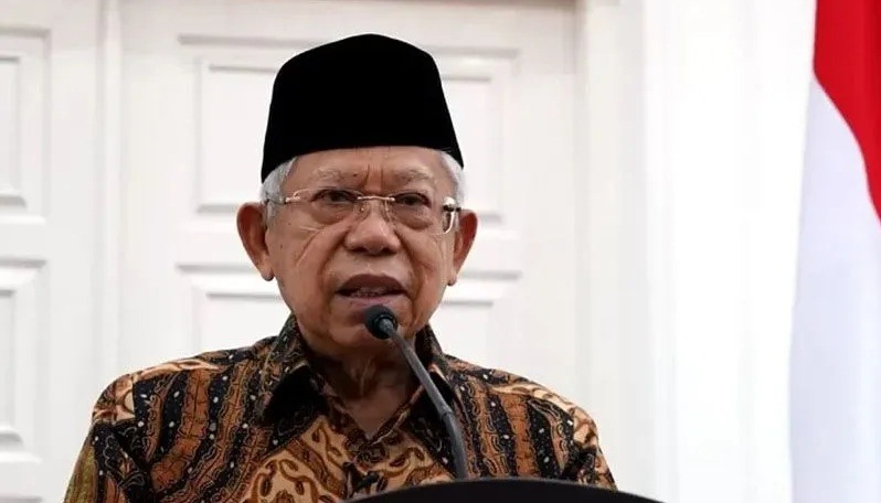 Wakil Presiden (Wapres) KH Ma’ruf Amin ketika menghadiri acara Waisak 2566 BE Tahun 2022 secara virtual, Senin (16/5/2022). 