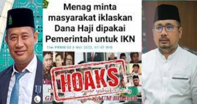 Kepala Biro Humas, Data, dan Informasi (HDI) Kemenag Akhmad Fauzin (kiri) menegaskan, narasi Menag Yaqut Cholil Qoumas minta dana haji untuk IKN itu hoaks dan fitnah