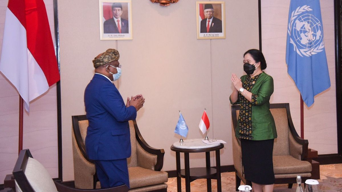 Ketua DPR RI Puan Maharani melakukan pertemuan bilateral dengan Presiden Majelis Umum Perserikatan Bangsa-Bangsa (PBB), Abdulla Shahid di Bali, Kamis (26/5/2022).