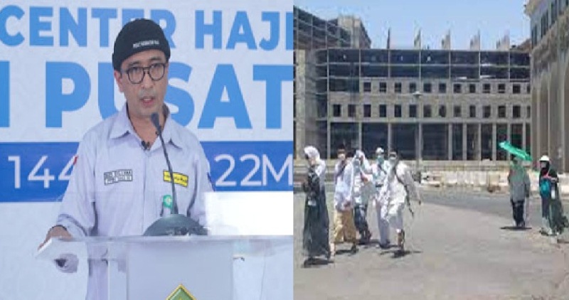 Kepala Pusat Kesehatan Haji Kemenkes Budi Sylvana saat memberikan keterangan pers di Asrama Haji Pondok Gede, Jakarta, Selasa (7/6/2022).