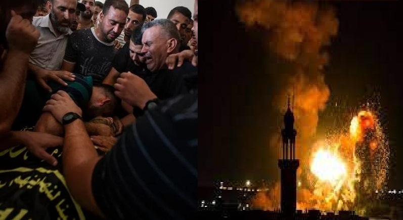 Korban meninggal berjatuhan sementara asap membumbung di atas Jalur Gaza selatan selama serangan udara Israel