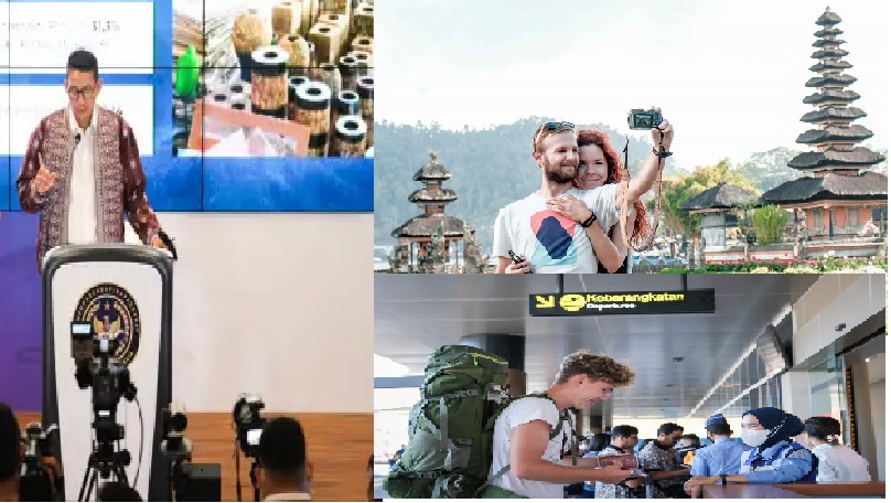 Menparekraf Sandiaga Uno saat “The Weekly Brief With Sandi Uno” di Gedung Sapta Pesona, Jakarta, Senin (22/8/2022), mengungkapkan, pada Juni 2022 jumlah kunjungan wisman ke Indonesia naik tajam hampir 2.000 persen