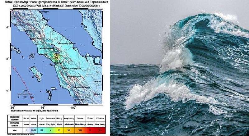 Pusat gempa yang mengguncang Tapanuli Utara, Sumatera Utara dan potensi gelombang tinggi di perairan wilayah Indonesia, 1 -2 Oktober 2022