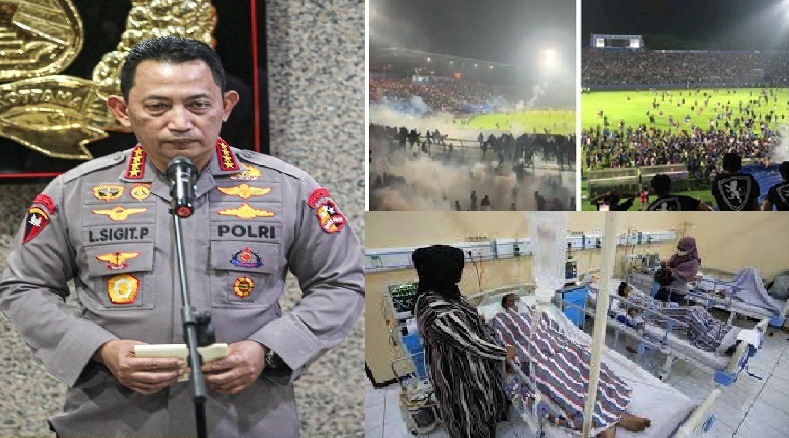 Kapolri Jenderal Pol. Listyo Sigit Prabowo mengumumkan langsung penetapan 6 tersangka dalam insiden Kanjuruhan yang menewaskan 131 orang di Kabupaten Malang