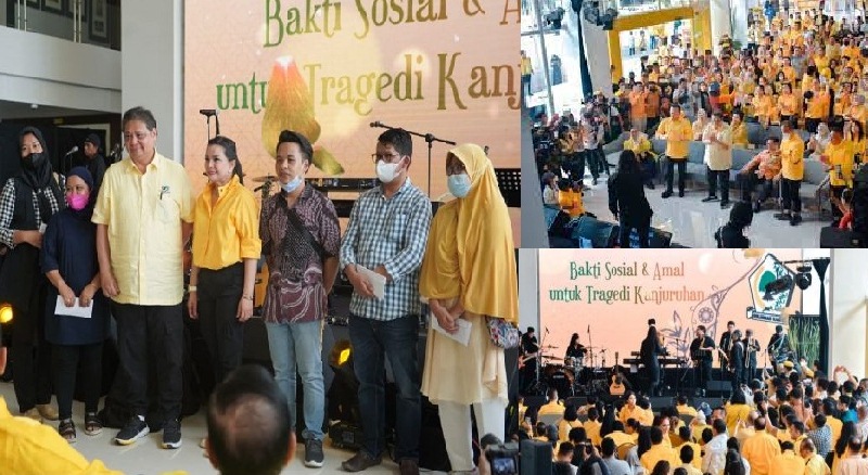 Penggalanan dana sosial Partai Golkar bersama Dewa 19 dipimpin langsung Ketua Umum Partai Golkar Airlangga Hartarto bersama istri Yanti Airlangga