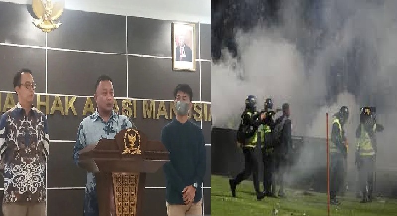 Anggota Komnas HAM Choirul Anam dalam konferensi pers di Kantor Komnas HAM RI, Jakarta, Rabu (12/10/2022) tentang Tragedi Kanjuruhan yang menelan korban 132 tewas. 