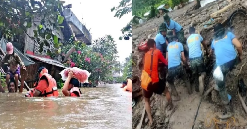 Para petugas menyelamatkan warga Filipina yang terserang banjir bandang dan tanah longsor akibat hujan deras