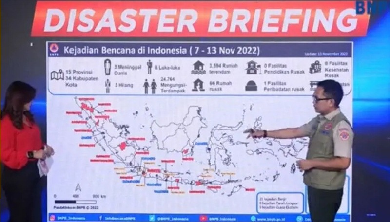 Pelaksana tugas Kepala Pusat Data, Informasi dan Komunikasi Kebencanaan BNPB Abdul Muhari dalam "Disaster Briefing" diikuti daring di Jakarta, Senin (14/11/2022). (Ant/Devi Nindy)