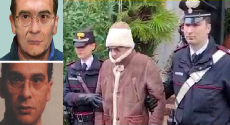 Momen bos mafia Italia paling dicari Matteo Messina Denaro yang diduga menjadi bos Cosa Nostra yang terkenal kejam saat ditangkap di Palermo, Sisilia
