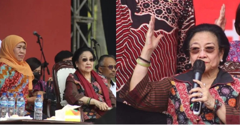 Presiden kelima RI Megawati Soekarnoputri dalam Peringatan Sembilan Tahun UU Desa di Gelora Bung Karno (GBK), Jakarta, Minggu (19/3/2023), meminta bangsa Indonesia mempraktekan Salam Pancasila. 