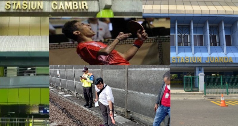 Lokasi atlet David Jacobs tergeletak di pinggir rel antara stasiun Gambir dan Juanda, Jakarta, sebelum meninggal dunia. 