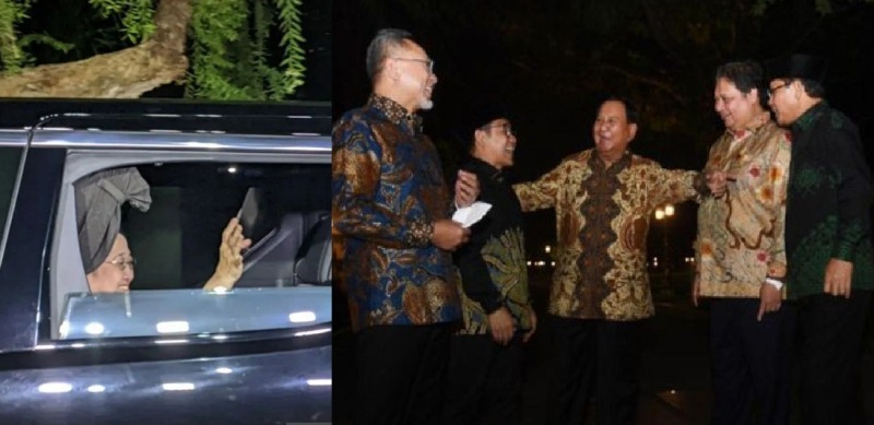Para ketua umum partai politik koalisi pemerintah penuh senyum dalam acara halalbihalal dengan Presiden Joko Widodo di Istana Merdeka, Jakarta, Selasa