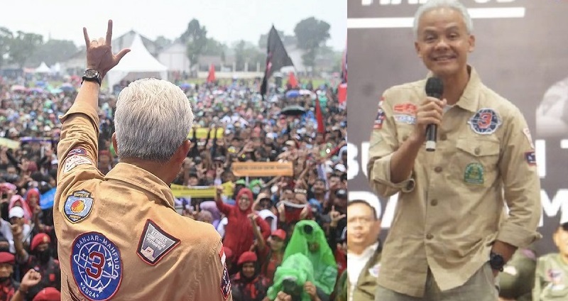 Calon presiden nomor urut 3 Ganjar Pranowo berorasi saat kampanye terbuka pasangan bertajuk Hajatan Rakyat di Banyuwangi, Jawa Timur, Kamis (8/2/2024) yang dihadiri puluhan ribu masyarakat