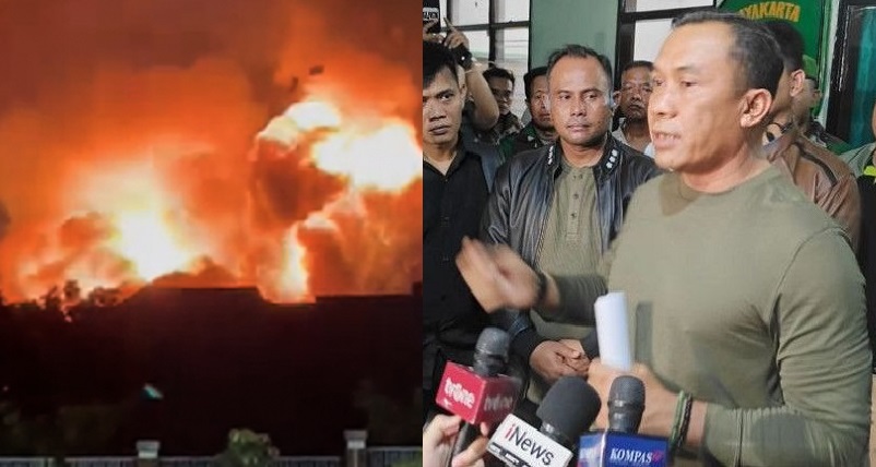 Panglima Kodam Jaya Mayjen TNI Mohamad Hasan membeberkan kronologis terjadinya ledakan dahsyat pada kebakaran Gudang Munisi Daerah (Gudmurah) Kodam Jaya TNI AD di Ciangsana, Kabupaten Bogor, Jawa Barat, Sabtu (30/3/2024) petang