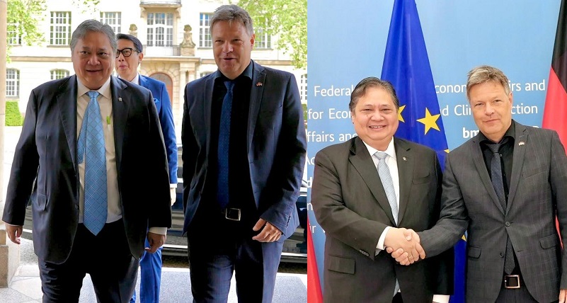Wakil Kanselir dan Menteri Ekonomi dan Aksi Iklim Republik Federal Jerman Robert Habeck puji pertumbuhan ekonomi Indonesia saat melakukan pertemuan bilateral dengan Menteri Koordinator Bidang Perekonomian Airlangga Hartarto di Berlin, Jerman, Senin (6/5/2024)