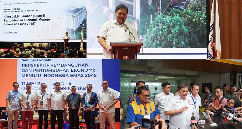 Menteri Koordinator Bidang Perekonomian Airlangga Hartarto dalam Seminar Ekonomi Perkumpulan Alumni Kolese Kanisius Jakarta (PAKKJ), dorong ekonomi nasional lebih transformatif, jalin kerja sama global 