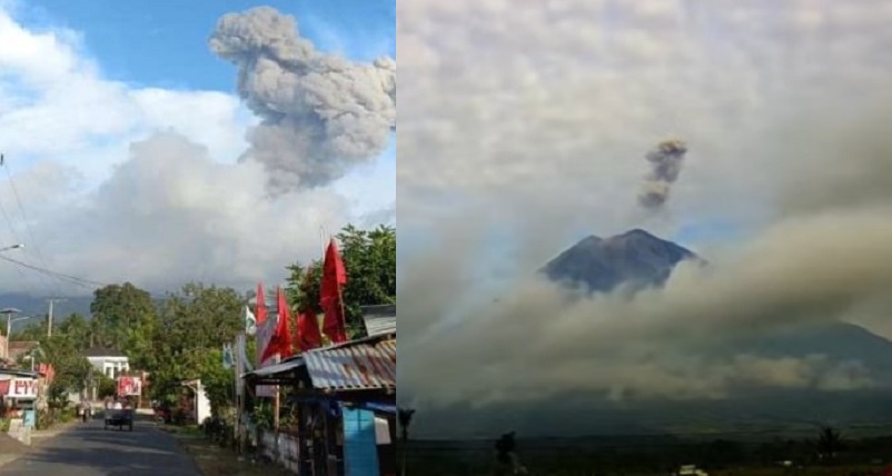Aktivitas Gunung Ibu di Maluku Utara dan Gunung Semeru (kanan) di Jawa Timur masih terus erupsi sehingga ada warga yang dievakuasi, Sabtu