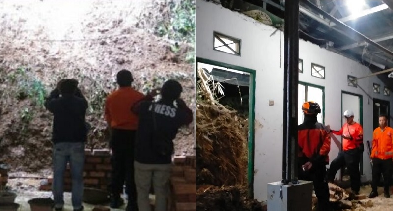 Bencana tanah tebing longsor yang dipicu hujan deras menewaskan seorang penjaga ponpes di Kampung Renged, RT 10, RW 003, Desa Cipetir, Kecamatan Kadudampit, Kabupaten Sukabumi, Jawa Barat (Jabar) 