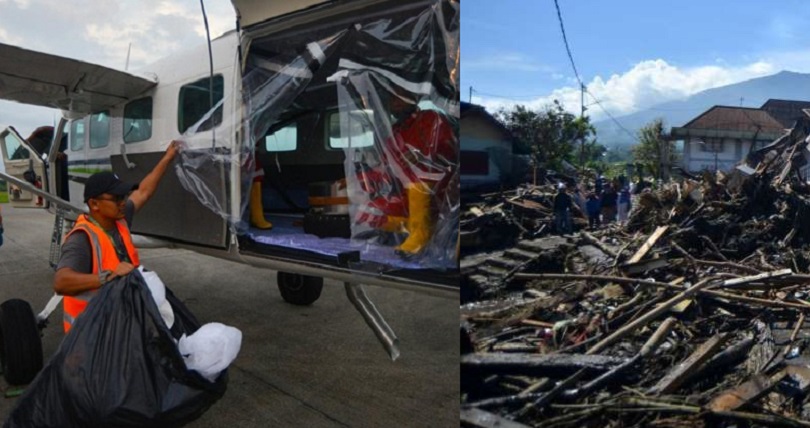 Petugas menyiapkan natrium klorida yang akan disebar di langit Sumatera Barat pada operasi teknologi modifikasi cuaca dalam menanggulangi bencana banjir bandang lahar dingin Gunung Marapapi dan tanah longsor di Sumatera Barat (Sumbar)