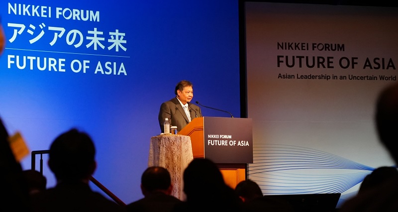 Menteri Koordinator Airlangga Hartarto beberkan keberhasilan perekonomian Indonesia di hadapan para pemimpin global dalam Nikkei Forum 2024 di Tokyo, Jepang, Jumat (24/5/2024)