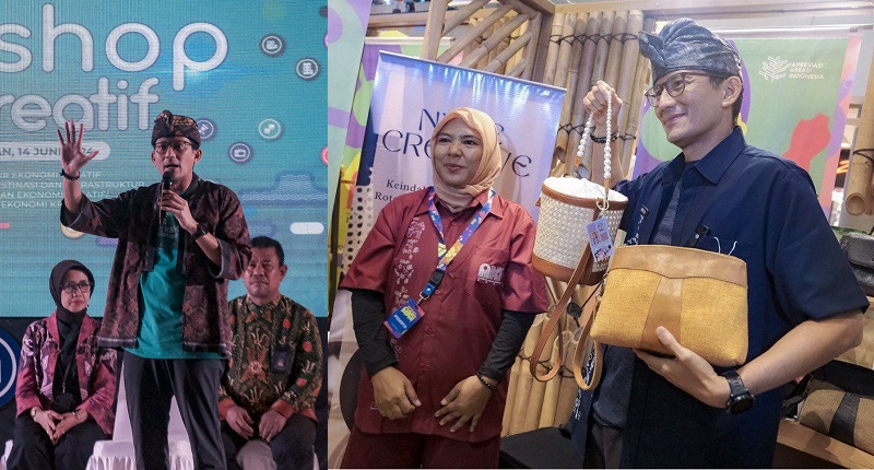Menparekraf Sandiaga Uno saat menghadiri Pengembangan KaTa Kreatif 2024 di Gedung Kesenian I Ketut Maria, Tabanan, dan meninjau produk UMKM dalam acara pameran Apresiasi Kreasi Indonesia (AKI) 2024 Kota Denpasar, Bali