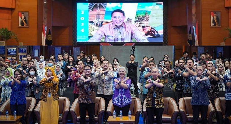 Menparekraf Sandiaga Uno mengajak seluruh ASN khususnya pegawai Kemenparekraf serta insan pariwisata dan ekonomi kreatif menjauhi praktik judi online dalam acara "Sosialisasi Larangan Judi Online bagi ASN di Lingkungan Kemenparekraf/Baparekraf" yang berlangsung secara hybrid, Jakarta, Selasa (30/7/2024).