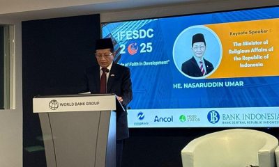 Menteri Agama (Menag) Nasaruddin Umar menjadi pembicara dalam International Islamic Economics and Finance Conference for Sustainable Development (IFESDC) 2025 yang digelar di Kantor Pusat Bank Dunia, Washington DC, Amerika Serikat, Kamis (22/5/2025). (Kemenag)
