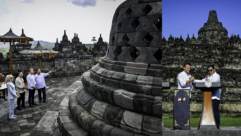 Candi Borobudur jadi Saksi Kemitraan Strategis Kebudayaan Indonesia – Prancis, Presiden Macron: Lambang Inspirasi Dunia