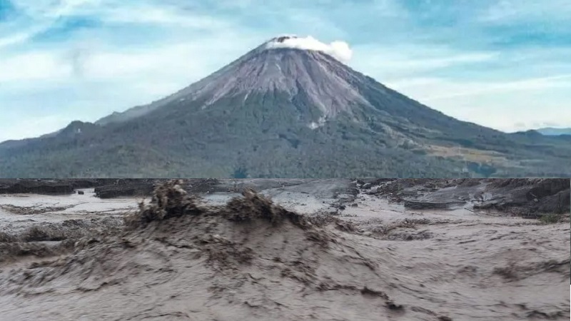 Hujan Deras, Gunung Semeru Erupsi Dua Kali dan Hadirkan Getaran Banjir Lahar