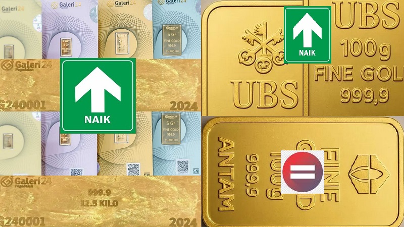 Harga Emas Produk Antam ketika Galeri24 Bangkit Melonjak dan UBS Naik Tipis