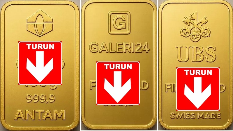 Harga Emas Antam dan Produk Lainnya Kompak Turun
