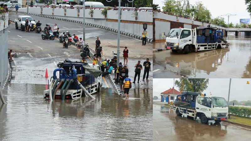 Kementerian PU menempatkan mobile pump di titik-titik banjir yang Belanda Badung dan Denpasar, Bali untuk memastikan genangan air dapat ditangani secara cepat dan efektif 