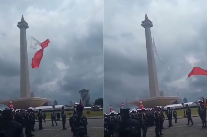 Viral, Bendera Merah Putih Sobek saat Dikibarkan TNI di Monas